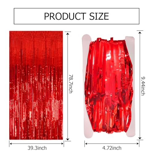 2 Pack Red Streamers Party Backdrop Christmas Decorations Foil Fringe Backdrop Curtains Carnival Casino Theme Birthday New...
