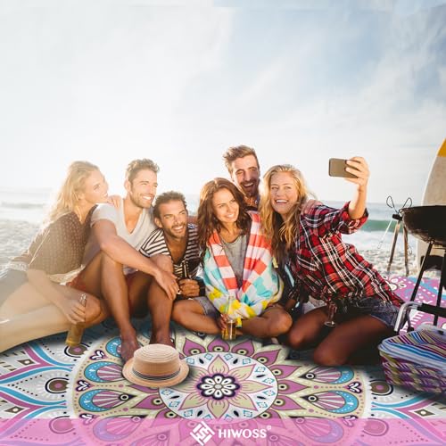 Hiwoss Beach Blanket Waterproof Sandproof Oversized 95”x 80”,Sand Free Beach Mat with Corner Pockets,Portable Mesh Bag for...