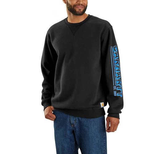 Carhartt Men's Loose Fit Midweight Crewneck Logo Sleeve Graphic Sweatshirt, Black, X-Large