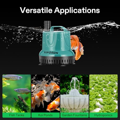 VIVOSUN 260GPH 20W Submersible Water Pump for Fish Tank, Pond, Aquarium, Hydroponic Systems with 6ft Power Cord and 3 Outl...