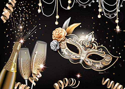 Masquerade Party Backdrops Retro Gold Black Mask Carnival Birthday Photography Backdrop 7x5ft Vinyl Fiesta Mardi Gras Danc...
