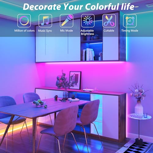 Ledagic Led Lights for Bedroom 50FT 450Leds Color Changing RGB Led Strip Lights Music Sync, Dimmable Led Light Strip with ...