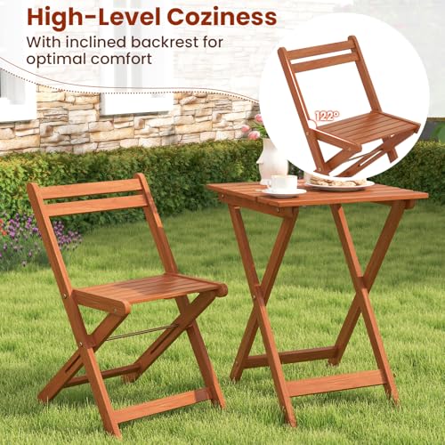 Tangkula 3 Pieces Solid Wood Patio Bistro Set with 2 Folding Chairs, Outdoor Table and Chairs Set, Balcony Furniture Set, ...