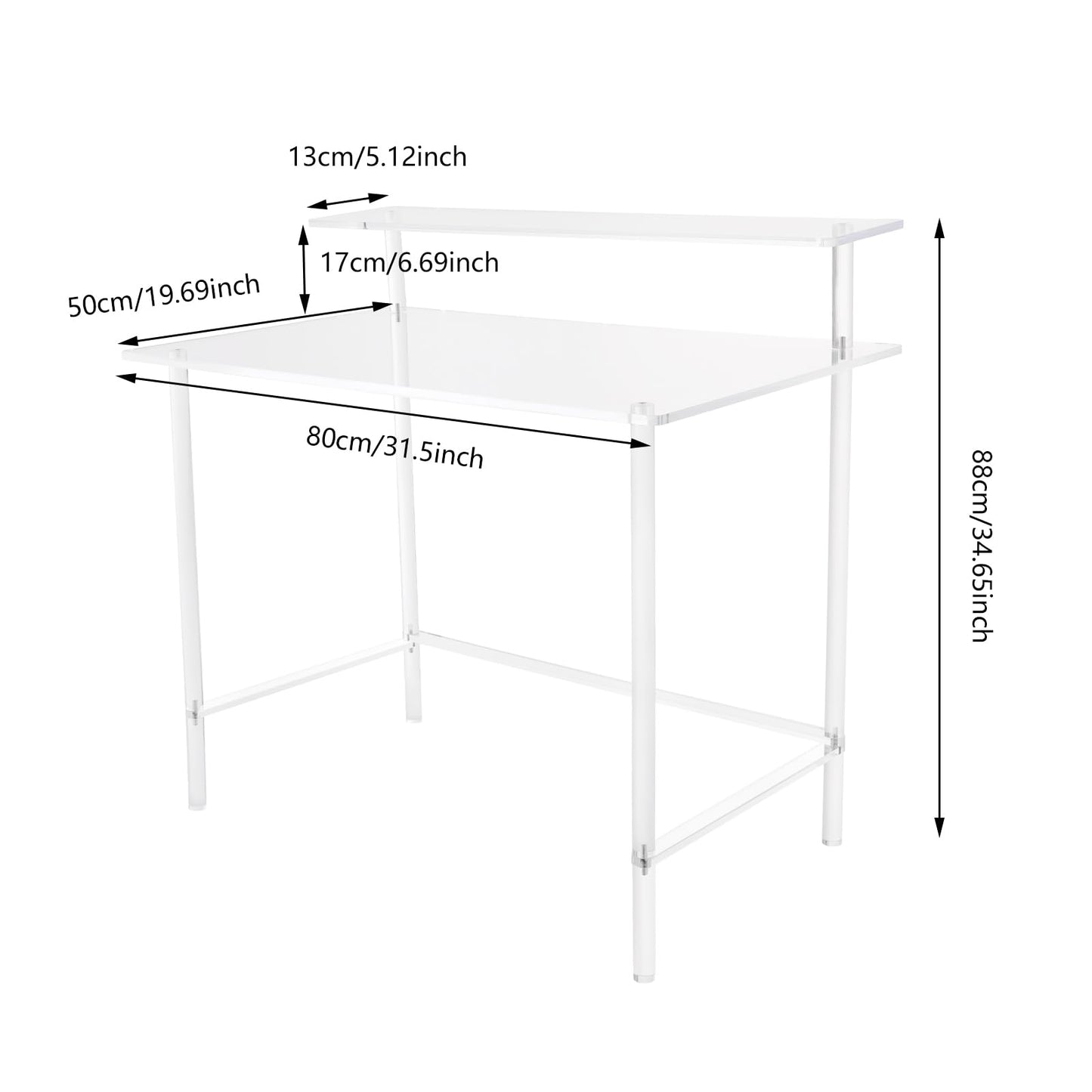 BBinmine Acrylic Desk, 2-Tier Home Office Desk with Monitor Stand, Laptop Study Table Home Office Console Table, 31.5 * 19.69 * 34.65in