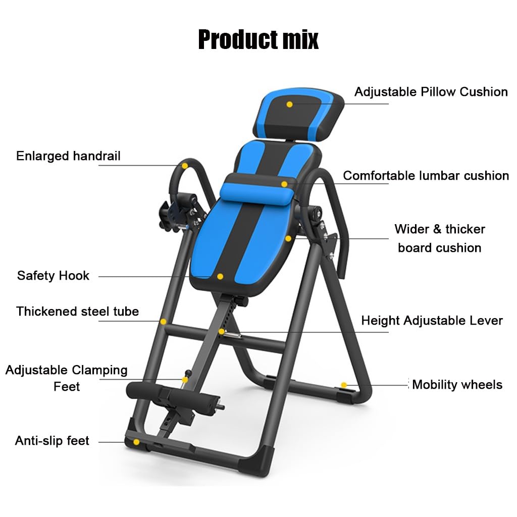 OZBMA Premium Inversion Table with Removable Head Pillow and Lumbar Support Pad, Heavy Duty, Up to 330 lbs