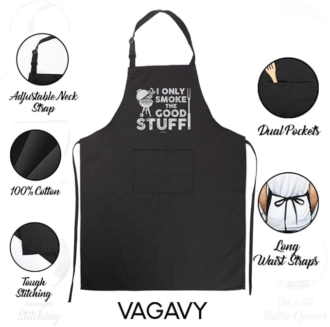VAGAVY - Funny I Only Smoke The Good Stuff Men Apron with Pockets - Black Aprons for Men, Dad, Husband - Birthday, Fatherâs Day Grilling Gifts for Papa, HusbandâŚ
