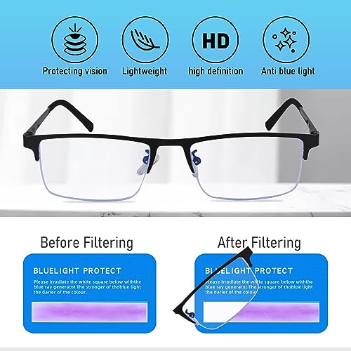 Anourney 3-Pack Reading Glasses for Men, Lightweight Metal Half Frame Blue Light Blocking Computer Readers, Stylish Filter...