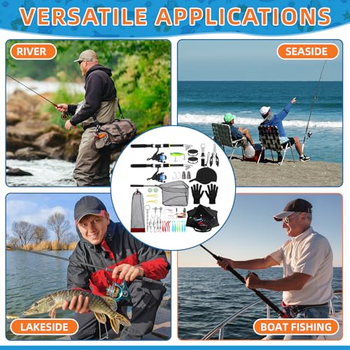 LaRandom Fishing Rod and Reel Combo Telescopic Fishing Pole Kit Collapsible with Plier Lip Gripper Lures Carrier Bag Pre-L...