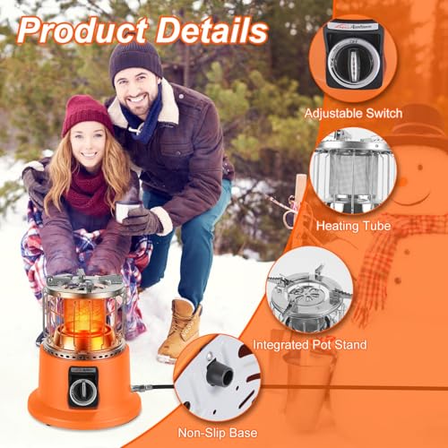 3000W 2 in 1 Portable Propane Heater Outdoor Heater Gas Stove Cooking Stove with Handle Pot Stand Gas Pipe for Patio RV Ca...