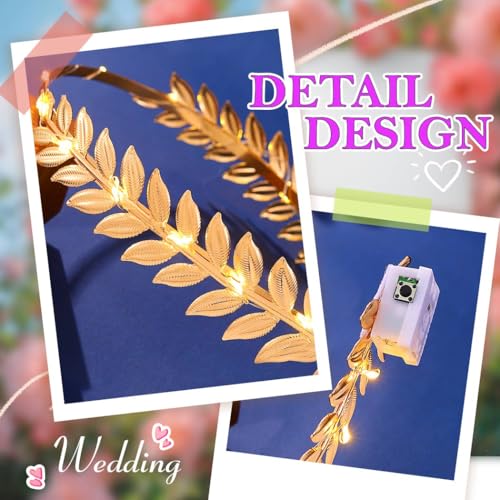 JEAIRTS Light Up Leaf Headband Gold Led Greek Goddess Hair Accessories for Women (A-1, Free Size)
