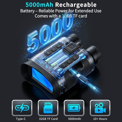 Night Vision Goggles for Adults, 4K Night Vision Binoculars 8X Zoom & 5000mAh Rechargeable Battery, 3" HD Screen & 32GB Ca...