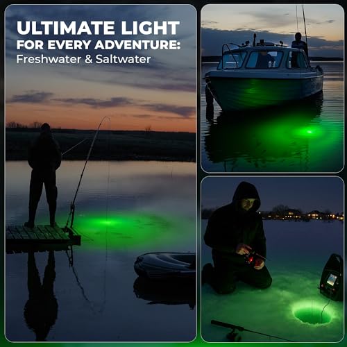 Foxelli Underwater Fishing Light – 3900-Lumen DC12V 30W Submersible IP68 Waterproof Green Fishing Light Attractant with 33...