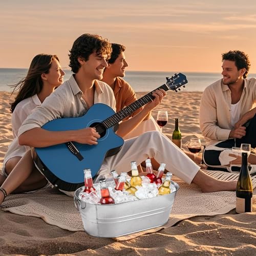 LOPYXBR 2 PCS Galvanized Bucket 4 Gallon Ice Buckets for Parties with Carry Handles Stainless Steel Beverage Tub for Parti...