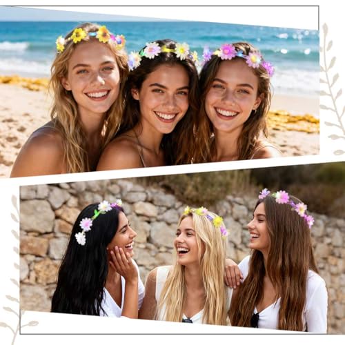 Foyte 4PCS Light Up Sunflower Headbands Daisy Floral Crown Hawaiian Headpieces Fairy Flower Hair Accessories for Summer Pa...