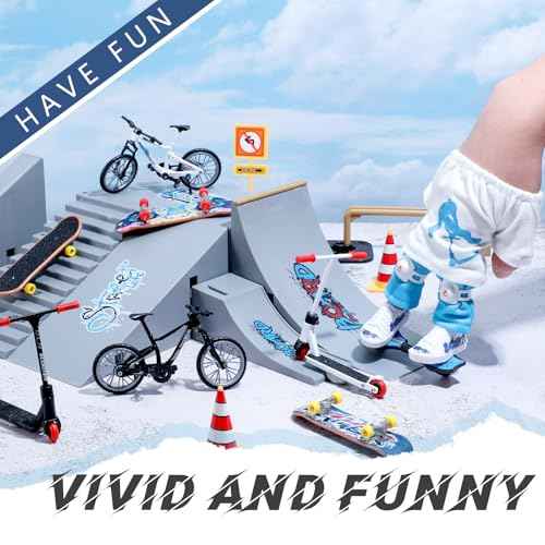 35 Pcs Mini Finger Toy Set, Finger Scooter, Finger Skateboards, Finger Shoes, Mini Finger Bikes, Finger Tops, Finger Pants, Finger Knee Pads, Tiny Swing Board, Mini Bike Wheels Toys for Party Favors