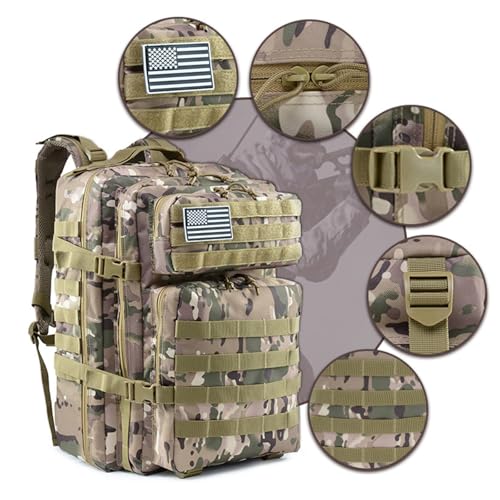 Tactical Backpack 45L Camouflage Army Rucksack with Hydration Compartment for Hiking Camping Outdoor (#8)