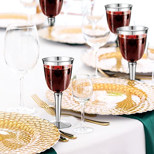 Yoande 100 Pack Rimmed Disposable Plastic Wine Glasses Bulk 8 Oz Elegant Fancy Wine Cups Stemmed Wine Glasses Clear Cockta...