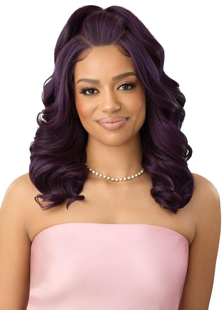 Outre Airtied 100% Fully Hand-Tied Wig - Human Hair Blend - Soft Curls 18 (BROWN GRAY 34)