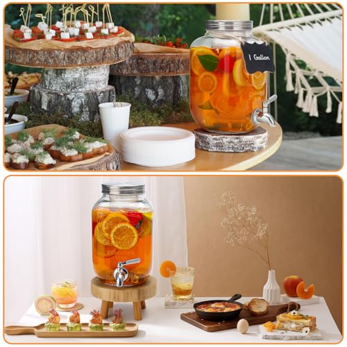 1 Gallon Glass Beverage Dispenser with Lid, Stainless Steel Spigot, Glass Drink Dispensers for Parties, Lemonade Dispenser...