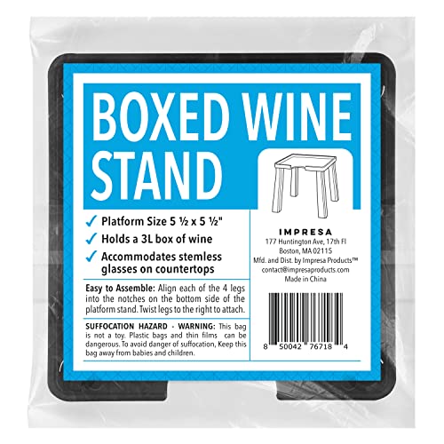 IMPRESA Boxed Wine Dispenser Stand - 3L Capacity, 5.5" H, Black, Glass Elevated Wine Box Stand - One-Hand Drink Dispensing