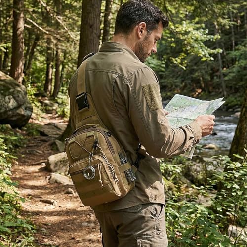 LUYEJKO Tactical Sling Bag for Men,Tactical Shoulder Bag,Small Tactical Bag for Men (Khaki)