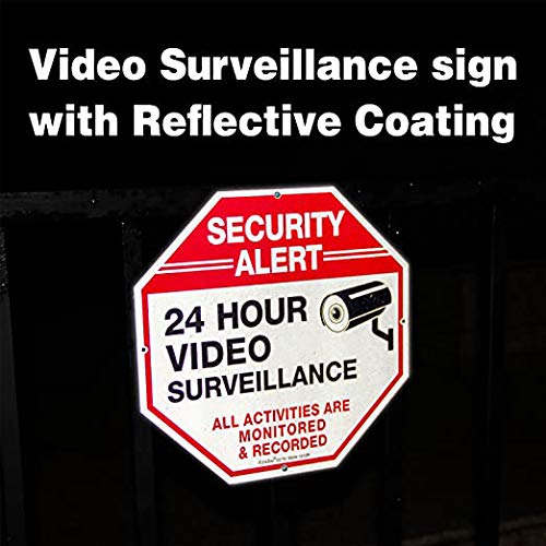 Video Surveillance Sign, 4 Pack 10 X 10 Rust Free .040 Aluminum Security Warning Reflective Metal Signs, Indoor Or Outdoor Use F