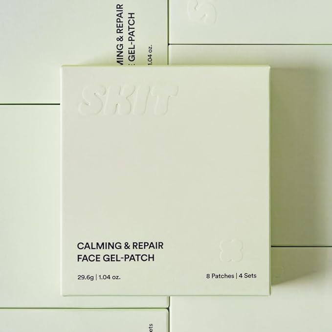 Skit Calming & Repairing Face Gel Patch, Azulene & Cica Clover Mask for Instant Redness Soothing & Pore-Area Comfort, Skin Barrier Support, K-Beauty, 4 Sets (8 Patches)