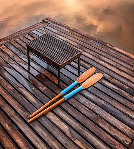 Lunarable Oar Duvet Cover Sets, Paddles on Old Wooden Pier Board by The Lake Mystic Summer Background Vacation Image, Bedd...