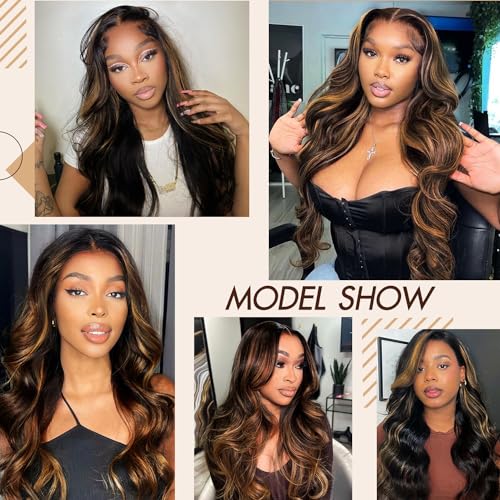 13x6 Body Wave Highlight Lace Front Wig Human Hair FB/30 Ombre Lace Front Wig Human Hair Pre Plucked HD Lace Frontal Wigs Human Hair 200% Density Colored Ombre Wig For Women 26 Inch