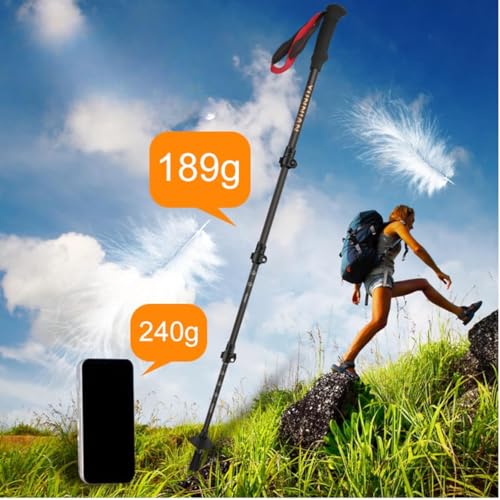 Black Foldable Hiking Pole (Carbon Fiber, Lever Lock, Storage Bag), 130cm, 1-Piece
