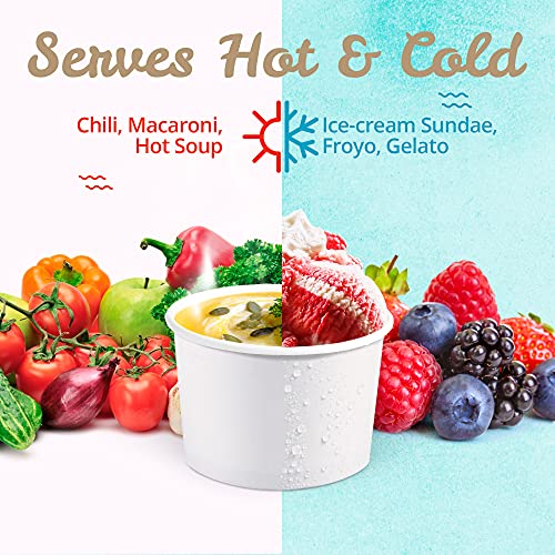 MATICAN Paper Ice Cream Cups - 50-Count 9-Oz Disposable Dessert Bowls for Hot or Cold Food, 9-Ounce Party Supplies Treat C...