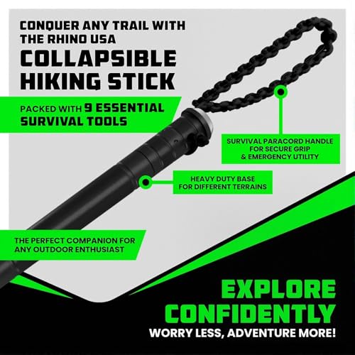 Sakertool 8 in 1 Collapsible Tactical Hiking Trekking Pole, Tactical Walking Stick, Survival Hiking Staff & Trekking Pole,...