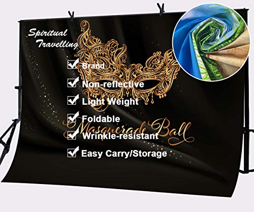 Golden Mask Backdrop 9x6ft Shining Retro Golden Mask Masquerade Ball Black Photography Background Mardi Gras Masquerade Ca...