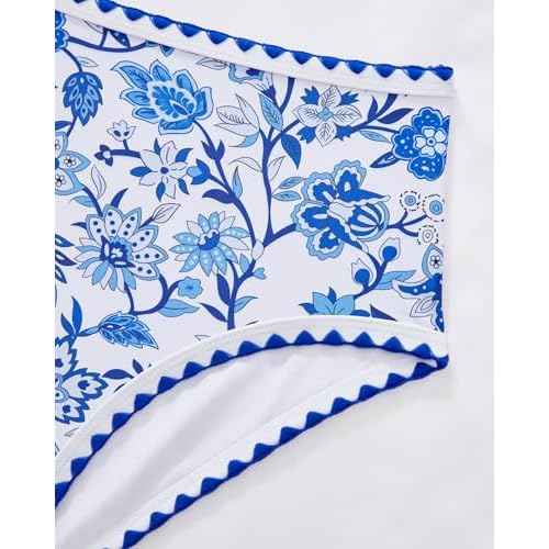 SUUKSESS Women High Waisted Bikini Set Floral Print Color Block 2 Piece Swimsuit