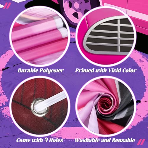 Pink Car Girls Birthday Decorations Pink Car Shaped Backdrop for Doll Girl Princess Let's Go Party Photo Booth Props Bache...