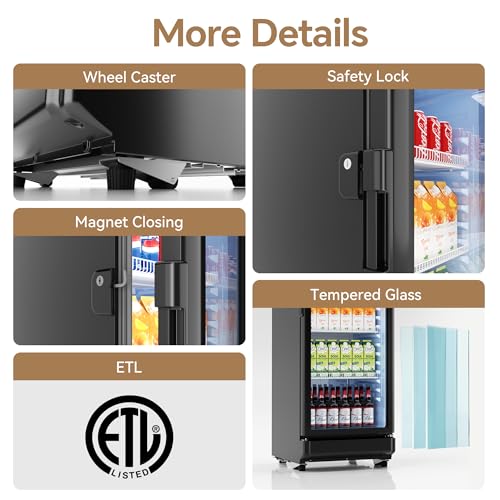 Vivacool 6 Cu.Ft Commercial Refrigerator, Beverage Refrigerator Cooler with Glass Door, Lock & Adjustable Shelves, Quiet F...