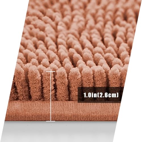 OWIYA Bathroom Rugs Mat 24x17 Non Slip Chenille Bath Mats Bath Rugs for Bathroom Shower Light Orange