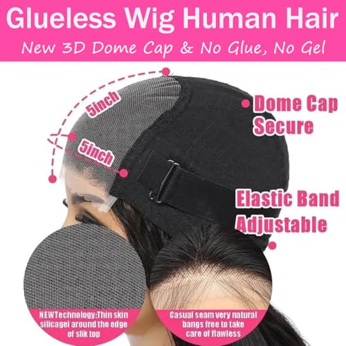 VRBest 5x5 HD Lace Closure Glueless Wigs Human Hair Pre Plucked Brazilian Virgin Body Wave Lace Front Wigs Human Hair 180% Density Closure Wig with Elastic Band (5x5 Natural Black, 22 inch)