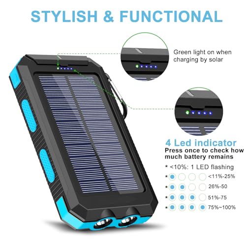 YELOMIN Solar Charger, 20000mAh Portable Type-C Solar Power Bank with 4 Cables, Waterproof Battery Pack, Outdoor External ...