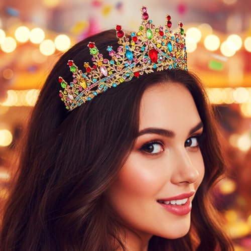 Urieo Light Up Crystal Crown Colorful Rhinestone Tiara Headbands Carnival Princess Prom Halloween Hair Accessories for Women