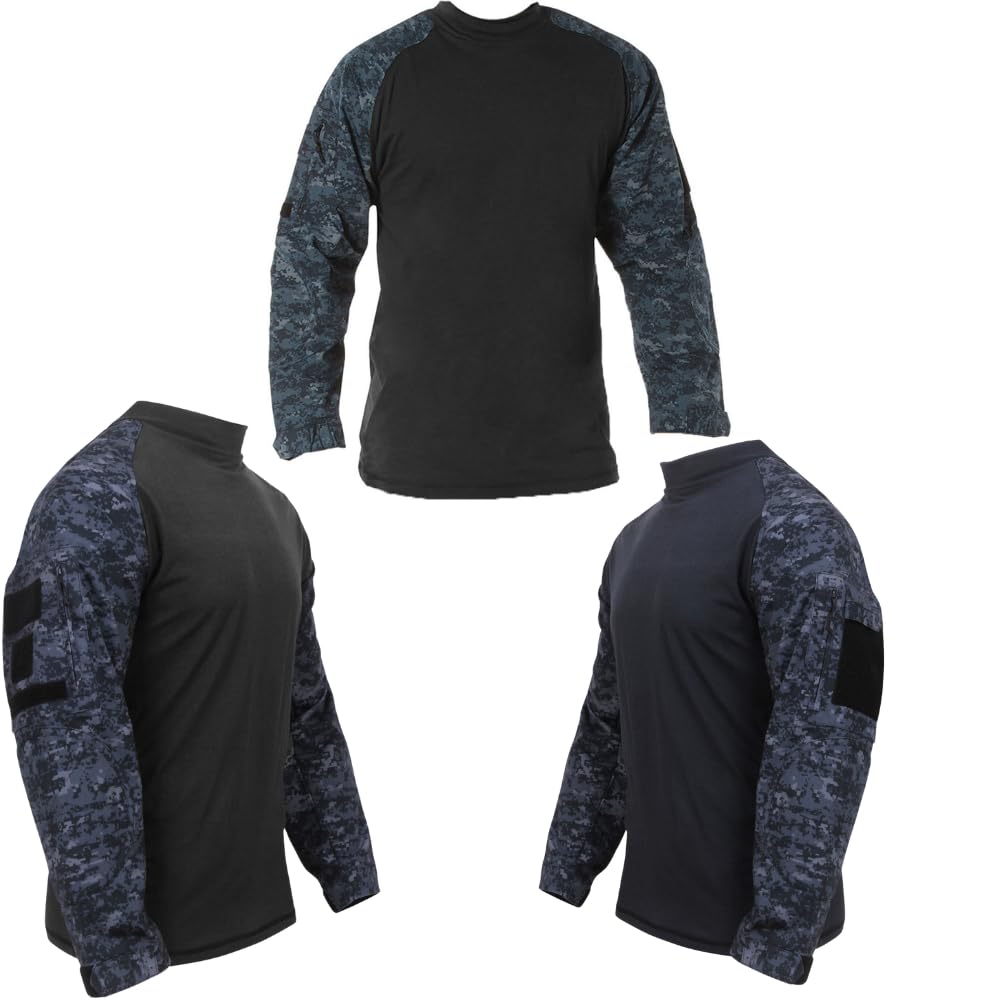 Men's Tactical Airsoft Combat Uniform Set Combat Shirt & BDU Pants (Midnight Digital Camo, S)
