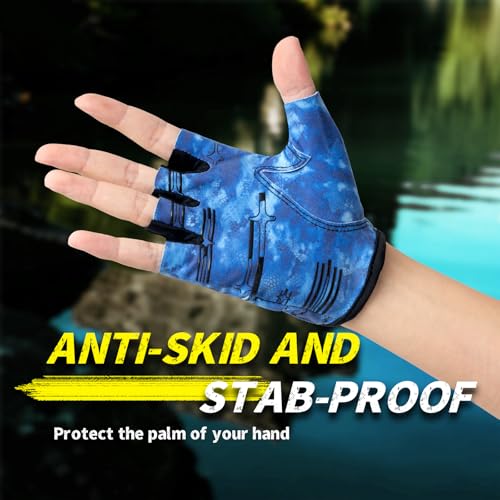 Rioomui Stubby Fingerless Fishing Gloves Men - Lightweight Breathable Anti-Slip Kayak Gloves Women for Kayaking, Sailing,P...