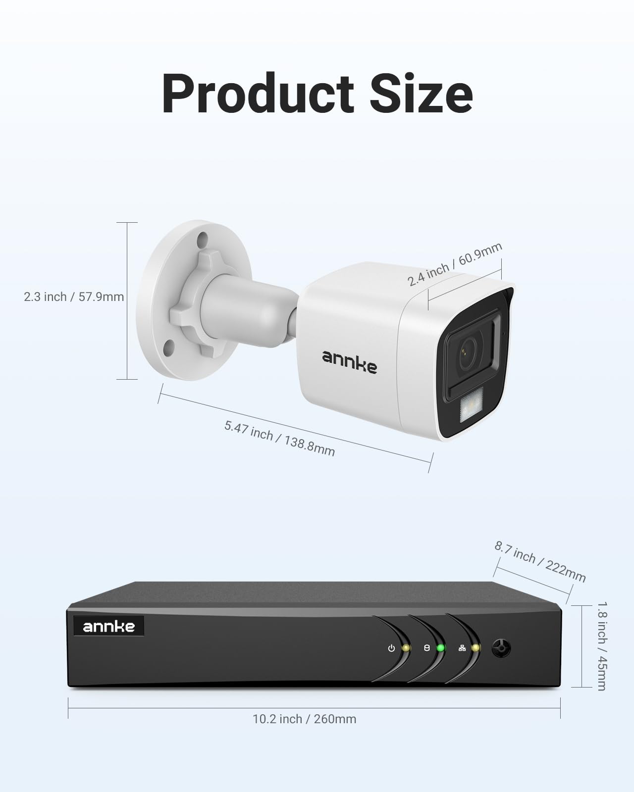 ANNKE 8CH 3K Security Camera System, 8 Channel Surveillance DVR, 4x 5MP 2960*1665 CCTV Cams with Audio, Dual Light, Built-in Mic, AI Human/Vehicle Detection, IP67, Color Night Vision, 1TB Hard Drive