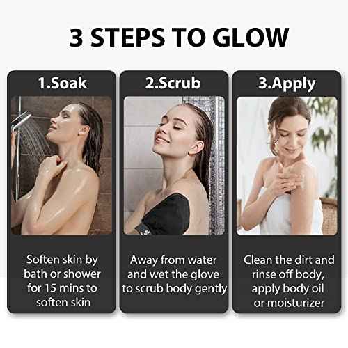 Exfoliating Gloves 2 Pcs, Exfoliating Body Scrubber for Bath Shower Exfoliation, Body Scrub Exfoliator Loofah Sponge for Dead Skin Remover, Korean Exfoliating Mitt (Black)