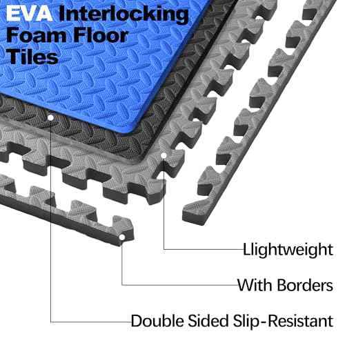 Fitvids Puzzle Exercise Gym Flooring Mat, 3/4" Thick High-Density EVA Interlocking Tiles, Workout Mat for Home Gym, Fitness Equipment, MMA, Gymnastics, 24-Piece Shock-Absorbing Exercise Mat (96 Sq Ft)