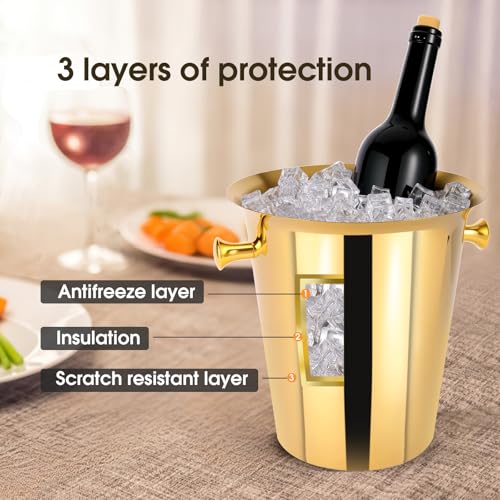 5 Liter Outdoor Gold Ice Bucket with Scoop, Stainless Steel Ice Bucket, Cocktail Bar Wine Party Beverage Cooler, Champagne...