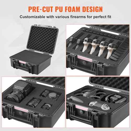 VEVOR Hard Pistol Cases with Customized PU Foam, Waterproof & Dustproof Hard Gun Case for 6 Pistol & 21 Magazine, 19.3¡¿17.1¡¿8.3 in Lockable Pistol Case, Black