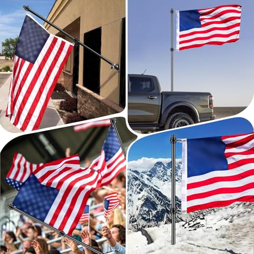 2 Set Real Carbon Fiber Truck Flag Pole, 6 Ft x 1.25 Inch Heavy Duty Flag Pole for Truck, for Pickup Trucks, RVs, SUVs,Black