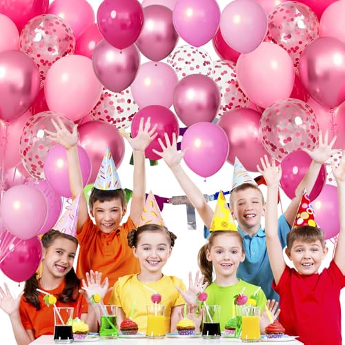Pink Birthday Party Balloons Decorations - 32pcs 12inch Pink Princess Balloons with 29inch Bow Foil Balloon for Boys Girl...