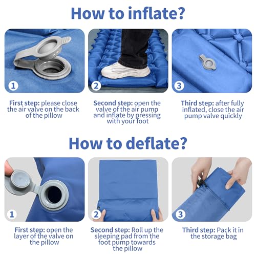 YEEKORO Single Sleeping Pad for Camping, Ultralight Inflatable Sleeping Mat with Pillow and Built-in Foot Pump, Portable C...